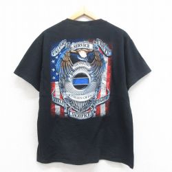 L★古着 半袖 ビンテージ Tシャツ メンズ 00年代 00s 鳥 コットン クルーネック 黒 ブラック 25aug22 中古