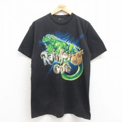 L★古着 半袖 ビンテージ Tシャツ メンズ 00年代 00s イグアナ クルーネック 黒 ブラック 25aug22 中古