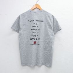 M★古着 半袖 ビンテージ Tシャツ メンズ 00年代 00s プロテイン メッセージ クルーネック グレー 霜降り 25aug23 中古