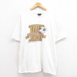 XL★古着 半袖 ビンテージ Tシャツ メンズ 00年代 00s ディズニー DISNEY サッカー 大きいサイズ コットン クルーネック 白 ホワイト 25aug23 中古
