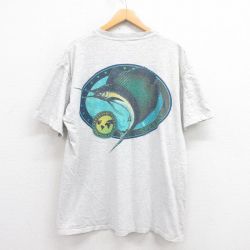 XL★古着 スピード 半袖 ビンテージ Tシャツ メンズ 90年代 90s カジキ 大きいサイズ コットン クルーネック グレー 霜降り 25aug23 中古