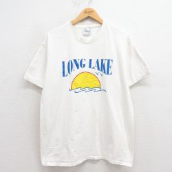 L★古着 ヘインズ Hanes 半袖 ビンテージ Tシャツ メンズ 00年代 00s LONG LAKE コットン クルーネック 白 ホワイト 25aug23 中古