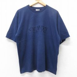 XL★古着 半袖 ビンテージ Tシャツ メンズ 90年代 90s シドニー オーストラリア 刺繍 コットン クルーネック 紺 ネイビー 25aug25 中古