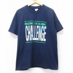 L★古着 ヘインズ Hanes 半袖 ビンテージ Tシャツ メンズ 90年代 90s CHALLENGE クルーネック USA製 紺 ネイビー 25aug25 中古