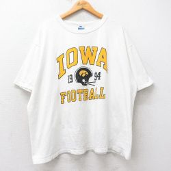 XL★古着 チャンピオン champion 半袖 ビンテージ Tシャツ メンズ 90年代 90s アイオワホークアイズ カレッジ 大きいサイズ コットン クルーネック 白系 ホワイト 【spe】 25aug26 中古