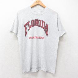M★古着 半袖 ビンテージ Tシャツ メンズ 90年代 90s フロリダ クルーネック USA製 薄グレー 霜降り 25aug26 中古