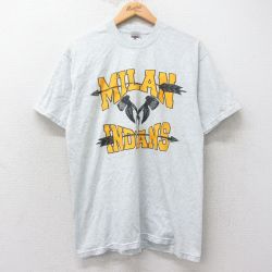【20%OFF】L★古着 フルーツオブザルーム 半袖 ビンテージ Tシャツ メンズ 00年代 00s MILAN INDIANS クルーネック 薄グレー 霜降り 25aug26 中古