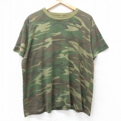【50%OFF】XL★古着 半袖 ビンテージ Tシャツ メンズ 80年代 80s ウッドランドカモ 大きいサイズ クルーネック USA製 緑他 グリーン 迷彩 25aug26 中古