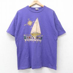 XL★古着 半袖 ビンテージ Tシャツ メンズ 90年代 90s ヨット トロント コットン クルーネック カナダ製 紫 パープル 25aug26 中古