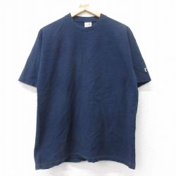 【50%OFF】L★古着 半袖 ビンテージ Tシャツ メンズ 90年代 90s ITG コットン クルーネック USA製 紺 ネイビー ボーダー 25aug26 中古