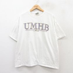 XL★古着 半袖 ビンテージ Tシャツ メンズ 90年代 90s UMHB コットン クルーネック USA製 白 ホワイト 25aug26 中古