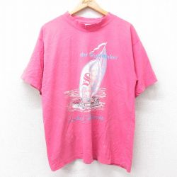 L★古着 半袖 ビンテージ Tシャツ メンズ 90年代 90s Spinnaker ヨット コットン モックネック ハイネック USA製 ピンク 25aug26 中古
