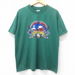 XL★古着 ヘインズ Hanes 半袖 ビンテージ Tシャツ メンズ 90年代 90s シャチ クルーネック 緑 グリーン 【spe】 25aug27 中古
