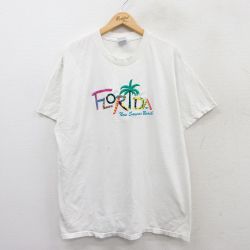 XL★古着 ヘインズ Hanes 半袖 ビンテージ Tシャツ メンズ 00年代 00s フロリダ 刺繍 大きいサイズ コットン クルーネック 白 ホワイト 25aug27 中古