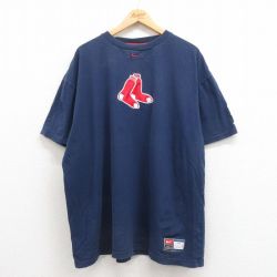 XL★古着 ナイキ NIKE 半袖 ビンテージ Tシャツ メンズ 00年代 00s MLB ボストンレッドソックス 大きいサイズ コットン クルーネック 紺 ネイビー メジャーリーグ ベースボール 野球 【spe】 25aug27 中古