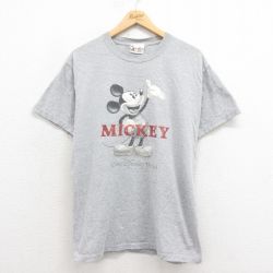 【20%OFF】L★古着 半袖 ビンテージ Tシャツ メンズ 00年代 00s ディズニー DISNEY ミッキー MICKEY MOUSE クルーネック グレー 霜降り 25aug27 中古