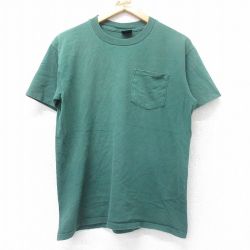 L★古着 半袖 ビンテージ Tシャツ メンズ 90年代 90s 無地 胸ポケット付き コットン クルーネック USA製 緑 グリーン 25aug27 中古