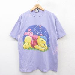 XL★古着 半袖 ビンテージ Tシャツ メンズ 00年代 00s ディズニー DISNEY くまのプーさん コットン クルーネック 薄紫 パープル 25aug27 中古