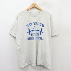 XL★古着 半袖 ビンテージ Tシャツ メンズ 90年代 90s HEALTH FITNESS 大きいサイズ クルーネック USA製 薄グレー 霜降り 25aug27 中古