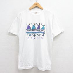 L★古着 半袖 ビンテージ Tシャツ メンズ 90年代 90s カンクン クルーネック 白 ホワイト 25aug27 中古