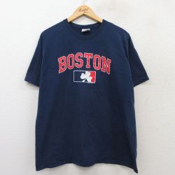 XL★古着 ヘインズ Hanes 半袖 ビンテージ Tシャツ メンズ 00年代 00s ボストン コットン クルーネック 紺 ネイビー 25aug27 中古
