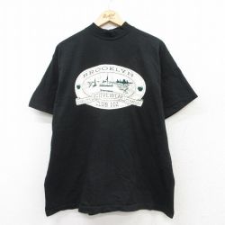 XL★古着 半袖 ビンテージ Tシャツ メンズ 90年代 90s BROOKLYN 大きいサイズ コットン クルーネック USA製 黒 ブラック 25aug27 中古