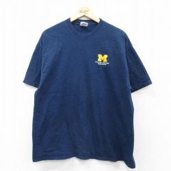 【50%OFF】XL★古着 ヘインズ Hanes 半袖 ビンテージ Tシャツ メンズ 00年代 00s ミシガン コットン クルーネック 紺 ネイビー 25aug27 中古
