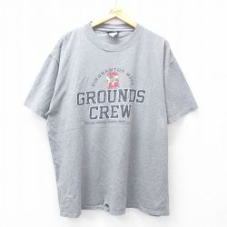 XL★古着 ジャンスポーツ 半袖 ビンテージ Tシャツ メンズ 00年代 00s GROUNDS CREW 大きいサイズ クルーネック グレー 霜降り 25aug27 中古
