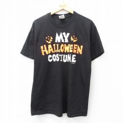L★古着 ヘインズ Hanes 半袖 ビンテージ Tシャツ メンズ 90年代 90s HALLOWEEN コットン クルーネック 黒 ブラック 25aug27 中古