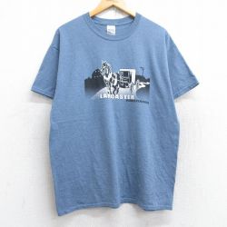 L★古着 半袖 ビンテージ Tシャツ メンズ 00年代 00s 馬車 ランカスター クルーネック 薄紺 ネイビー 霜降り 25aug28 中古