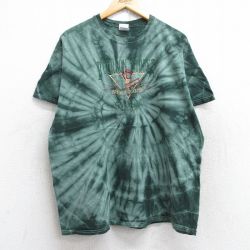 XL★古着 半袖 ビンテージ Tシャツ メンズ 00年代 00s バーボンストリート 刺繍 コットン クルーネック 緑他 グリーン タイダイ 25aug28 中古