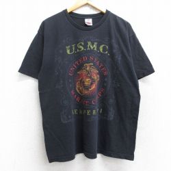 L★古着 半袖 ビンテージ Tシャツ メンズ 00年代 00s ミリタリー マリンコープス コットン クルーネック USA製 黒 ブラック 25aug28 中古
