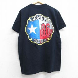 L★古着 半袖 ビンテージ Tシャツ メンズ 00年代 00s ENGINE HENLY FIRE コットン クルーネック USA製 黒 ブラック 25aug28 中古