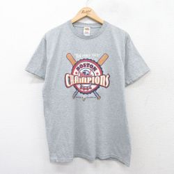 L★古着 フルーツオブザルーム 半袖 ビンテージ Tシャツ メンズ 00年代 00s MLB ボストンレッドソックス クルーネック グレー 霜降り メジャーリーグ ベースボール 野球 25aug28 中古