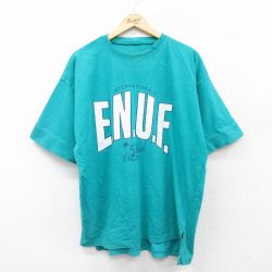 XL★古着 半袖 ビンテージ Tシャツ メンズ 90年代 90s ENUF 大きいサイズ コットン クルーネック USA製 青緑 25aug28 中古