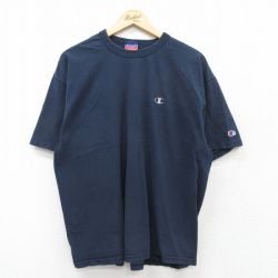 XL★古着 チャンピオン champion 半袖 ビンテージ Tシャツ メンズ 00年代 00s ワンポイントロゴ コットン クルーネック 紺 ネイビー 25aug28 中古