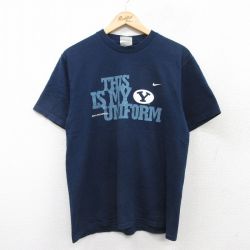 L★古着 ナイキ NIKE 半袖 ビンテージ Tシャツ メンズ 00年代 00s BYUクーガース コットン クルーネック 紺 ネイビー 25aug28 中古