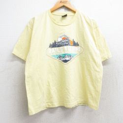 L★古着 半袖 ビンテージ Tシャツ メンズ 90年代 90s 機関車 RAILS TO RIM コットン クルーネック 黄 イエロー 25aug28 中古