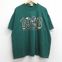 XL★古着 ヘインズ Hanes 半袖 ビンテージ Tシャツ メンズ 90年代 90s 1998 フロリダ 大きいサイズ クルーネック 緑 グリーン 25aug28 中古