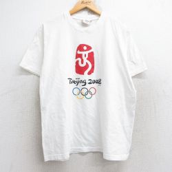 L★古着 半袖 ビンテージ Tシャツ メンズ 00年代 00s 北京オリンピック コットン クルーネック 白 ホワイト 25aug29 中古