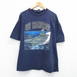 XL★古着 半袖 ビンテージ Tシャツ メンズ 90年代 90s 空母 キアサージ 大きいサイズ コットン クルーネック USA製 紺 ネイビー 25aug30 中古