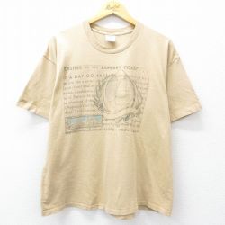 XL★古着 ギャップ GAP 半袖 ビンテージ Tシャツ メンズ 90年代 90s 男性 メッセージ コットン クルーネック USA製 ベージュ カーキ 【spe】 25sep01 中古