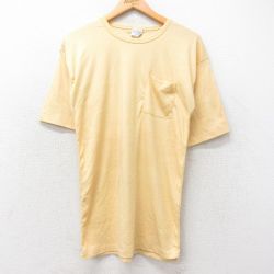 S★古着 半袖 ビンテージ Tシャツ メンズ 90年代 90s 無地 胸ポケット付き コットン クルーネック USA製 黄系 イエロー 25sep01 中古