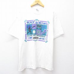 XL★古着 ヘインズ Hanes 半袖 ビンテージ Tシャツ メンズ 90年代 90s ダーツ テニス カヌー コットン クルーネック 白 ホワイト 25sep01 中古