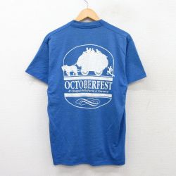 L★古着 フルーツオブザルーム 半袖 ビンテージ Tシャツ メンズ 90年代 90s 馬車 オクトーバーフェスト クルーネック USA製 青 ブルー 25sep02 中古
