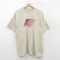 XL★古着 半袖 ビンテージ Tシャツ メンズ 00年代 00s 星条旗 クルーネック ベージュ カーキ 25sep03 中古
