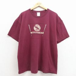 XL★古着 半袖 ビンテージ Tシャツ メンズ 90年代 90s ベースボール コットン クルーネック USA製 エンジ 26apr04