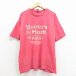 XL★古着 半袖 ビンテージ Tシャツ メンズ 90年代 90s ウイスキー 大きいサイズ コットン クルーネック USA製 薄赤 26apr04