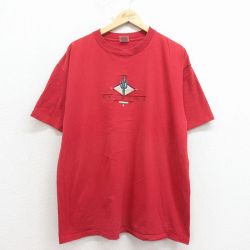 XL★古着 半袖 ビンテージ Tシャツ メンズ 90年代 90s アリゾナ 刺繍 コットン クルーネック USA製 エンジ 26apr04