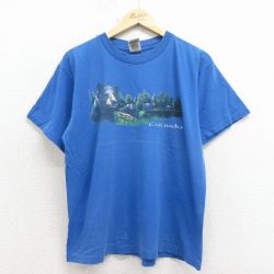 L★古着 半袖 ビンテージ Tシャツ メンズ 90年代 90s クマ コロラド コットン クルーネック USA製 青 26apr04